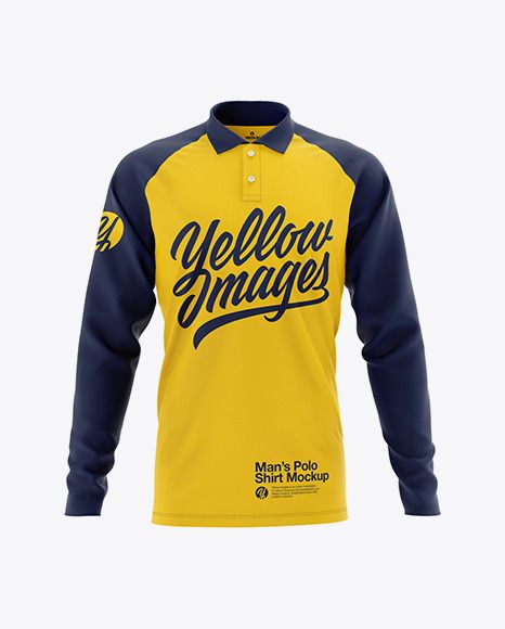 Men's Raglan Long Sleeve Polo Shirt Mockup
