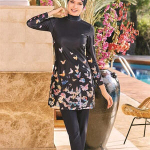Burkini Set with Multi-Color Butterfly Print