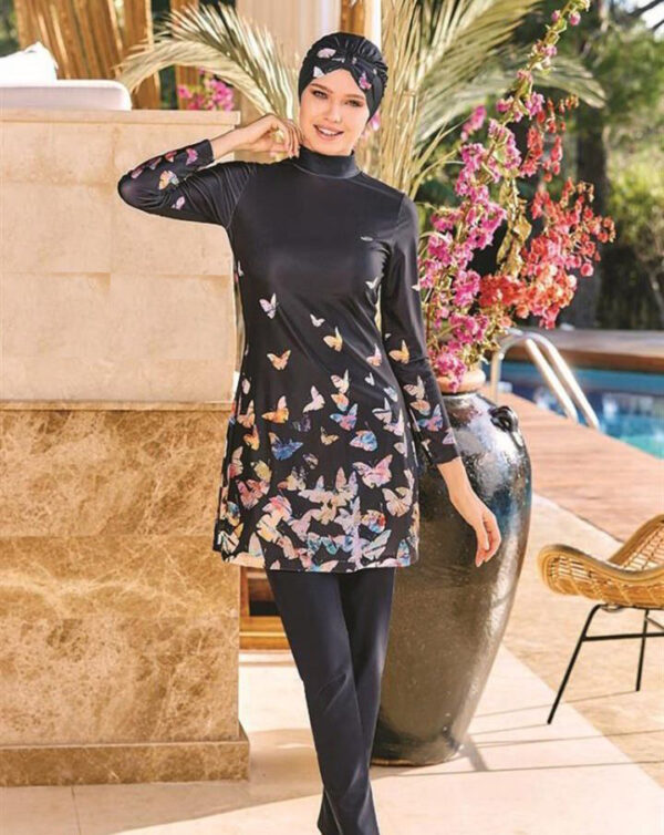 Burkini Set with Multi-Color Butterfly Print
